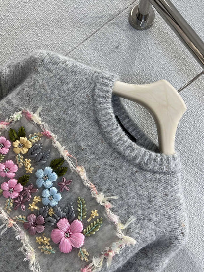 Indian silk patterned wool knit sweater