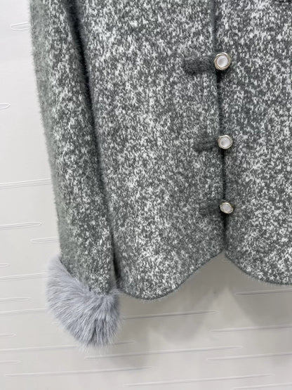 Detachable woolen sleeve round neck cardigan