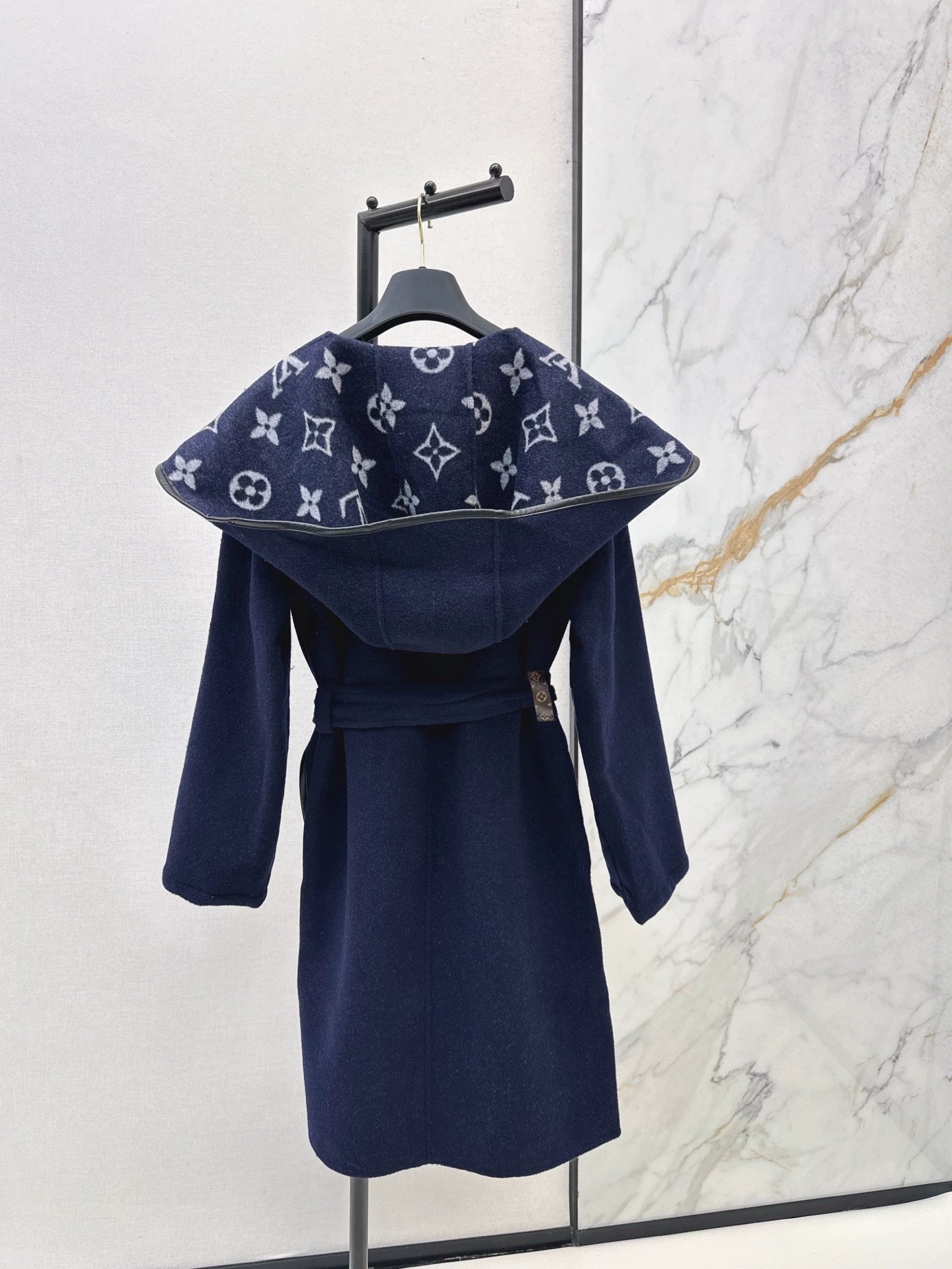 Double sided wearable classic wrap style long hooded coat