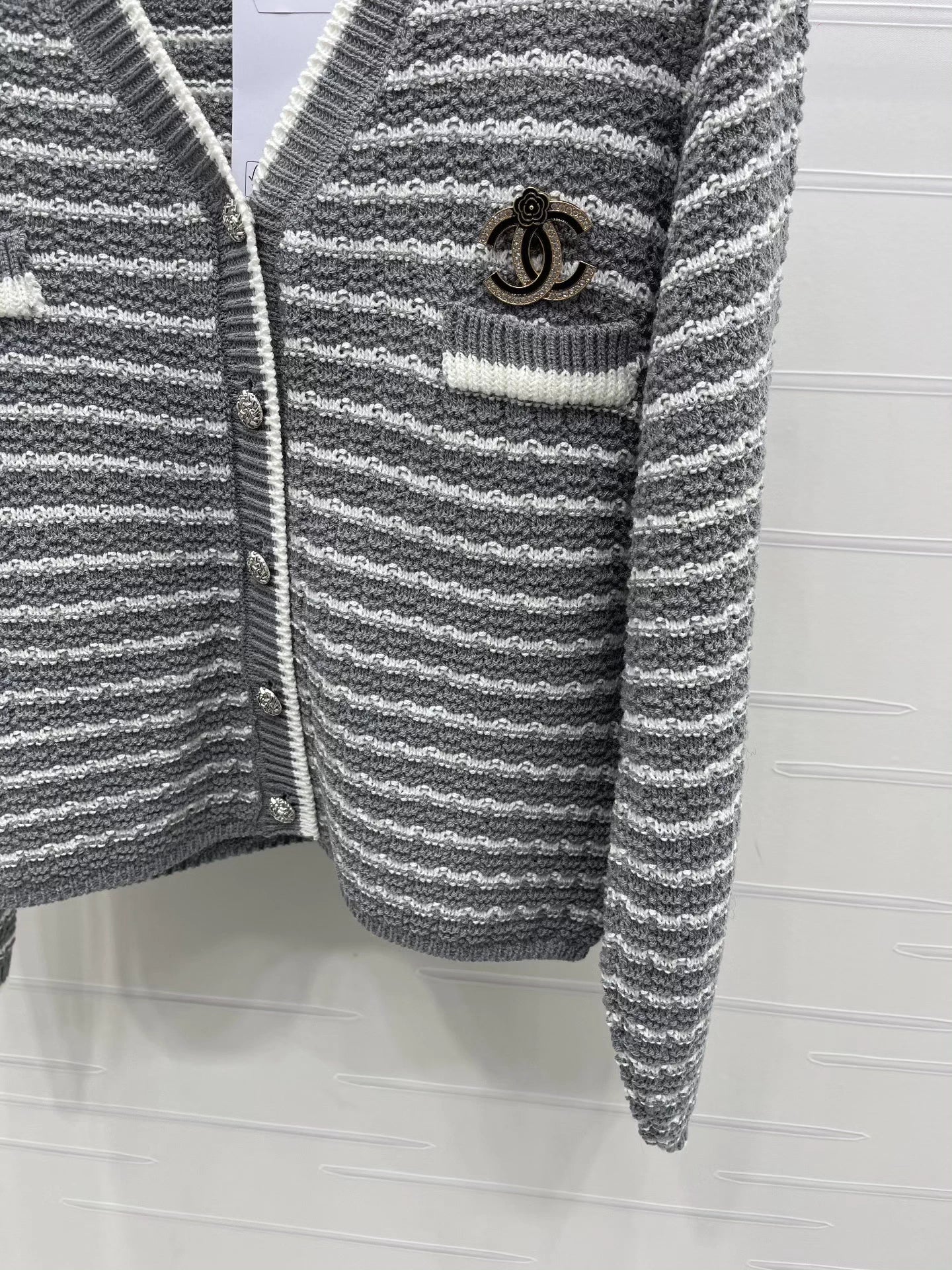 V-neck knitted striped cardigan