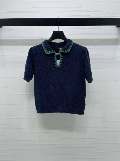 Color blocking lapel short sleeved shirt