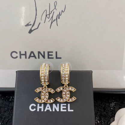 Double C pearl rhinestone earrings