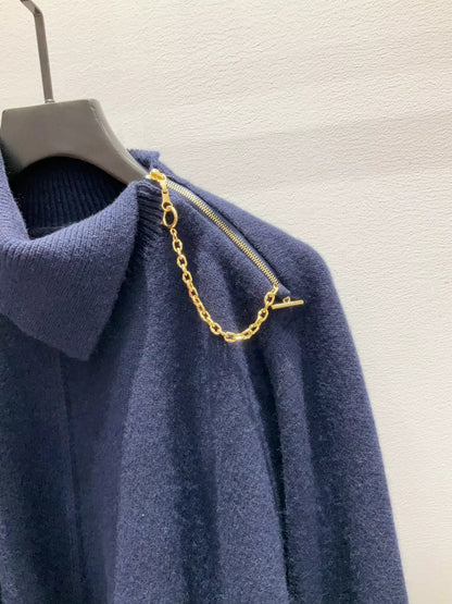 25fw Deep blue high necked knitted sweater