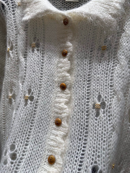 Buckle nail bead lapel sweater