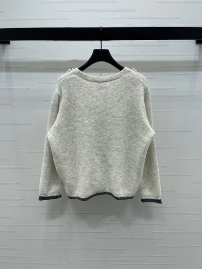25fw V-neck pearl knitted cardigan