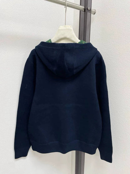 Double sided jacquard zipper hooded jacket