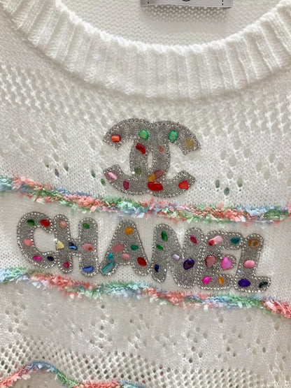 25fw Hollow out rhinestone sweater