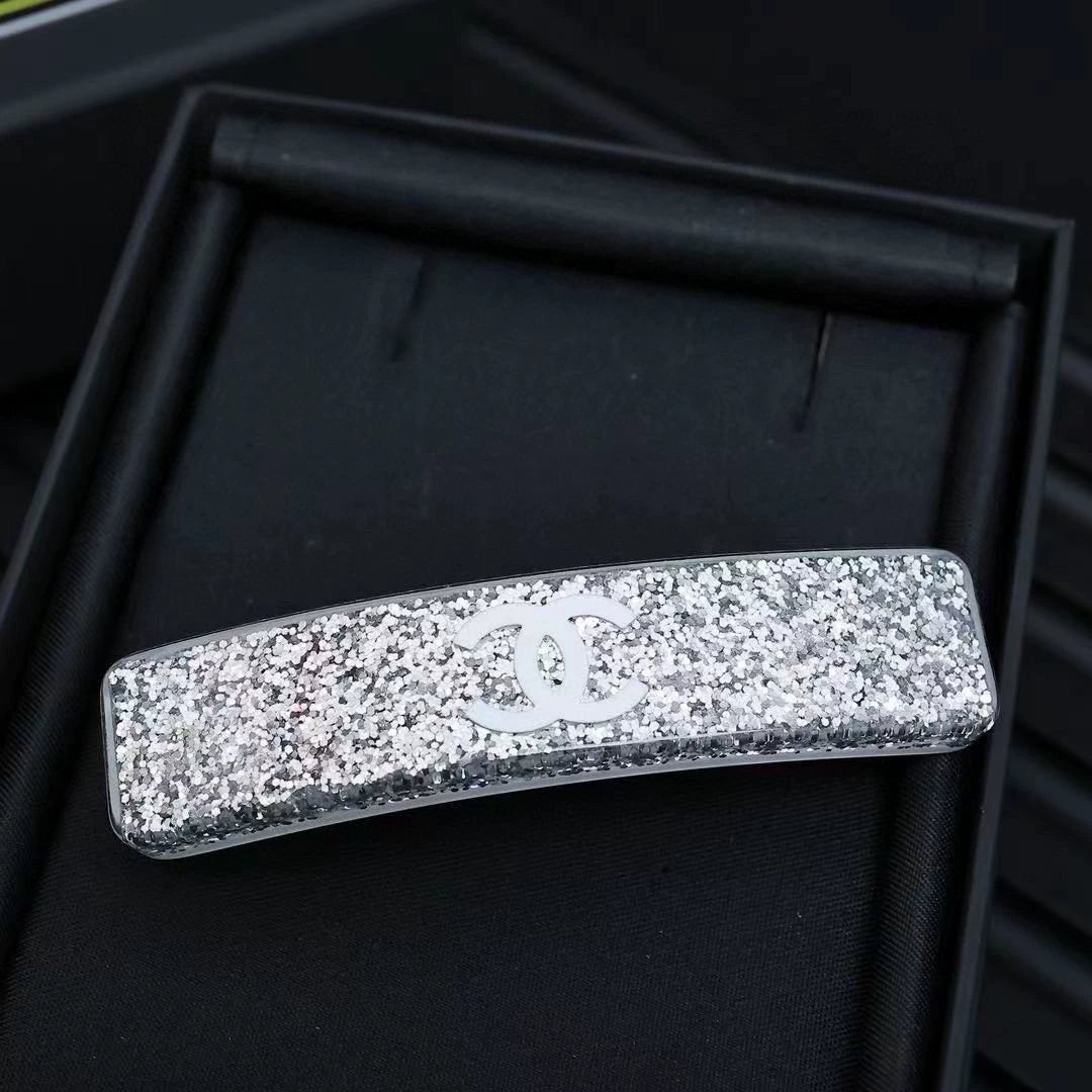 Double C silver glitter hair clip