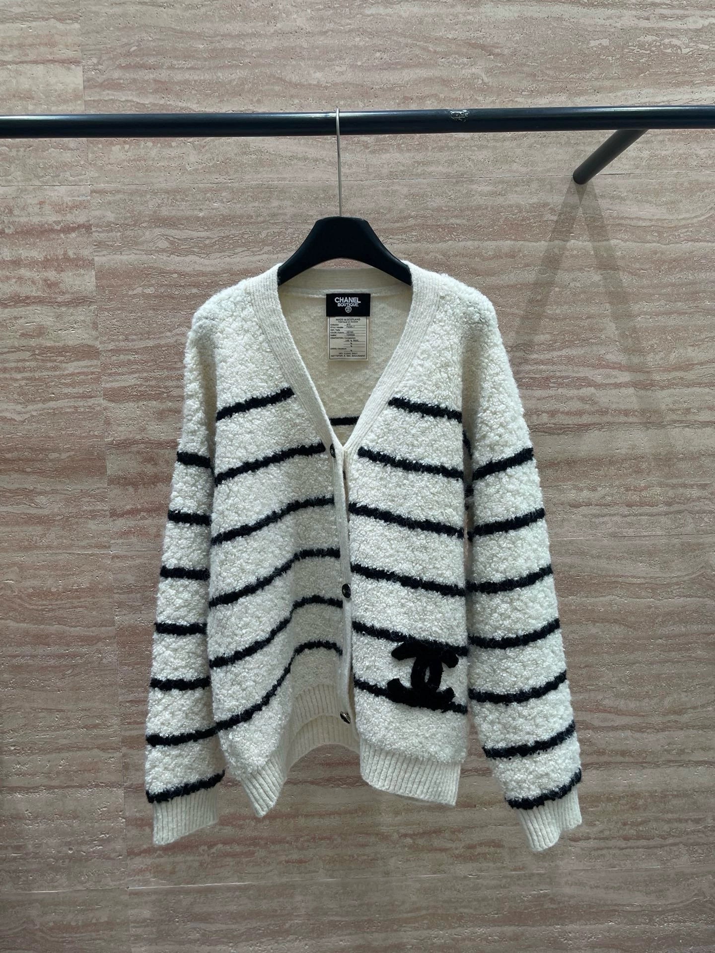 Lamb wool striped cardigan sweater