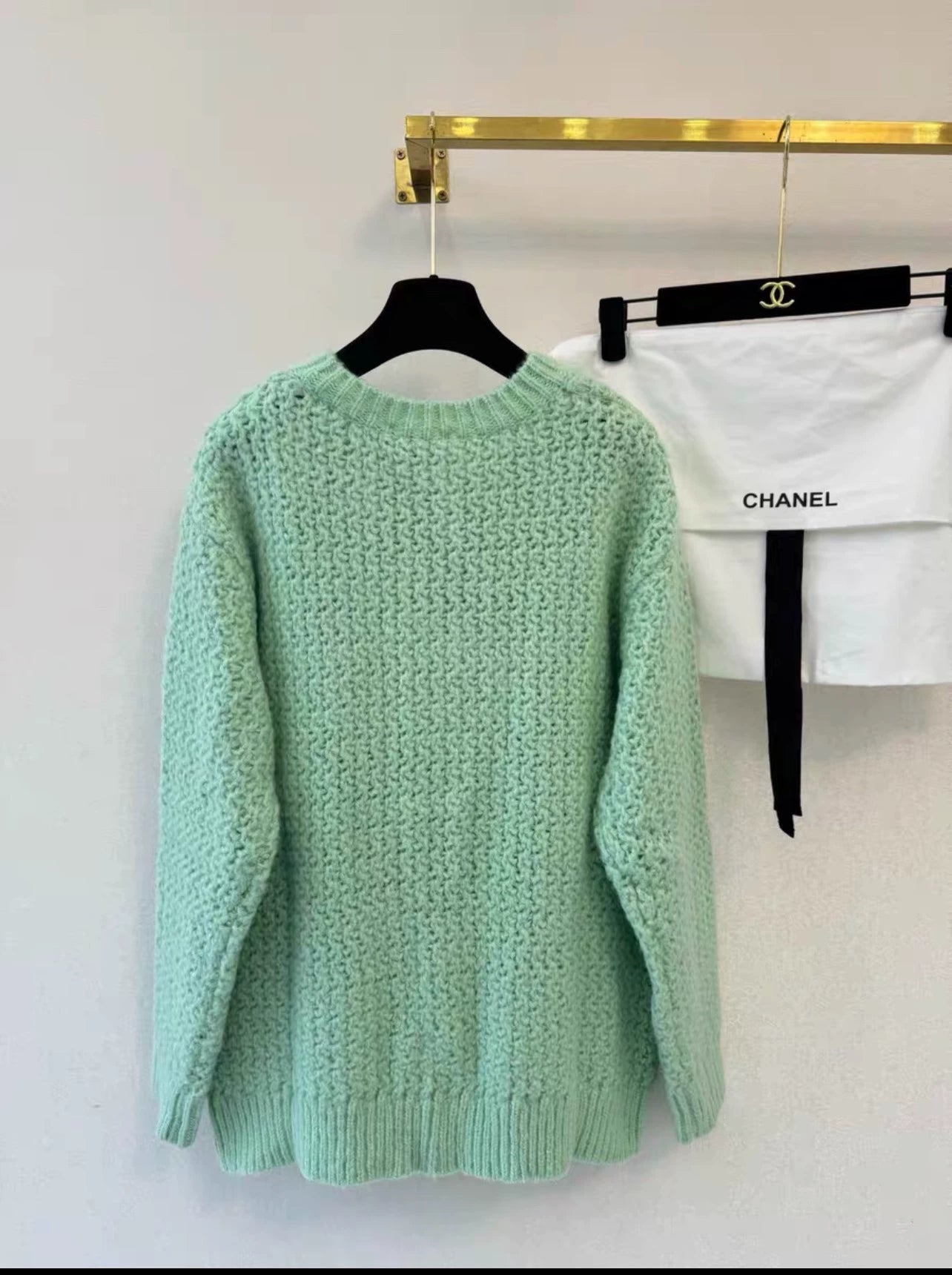 Mint green hollow knitted cardigan