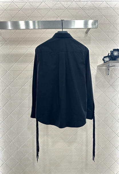 Artistic collar button tassel long sleeved shirt