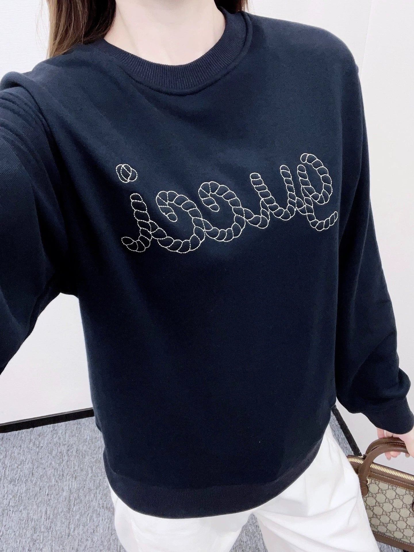 25fw Round neck letter embroidered hoodie