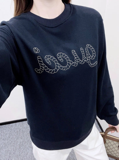 25fw Round neck letter embroidered hoodie