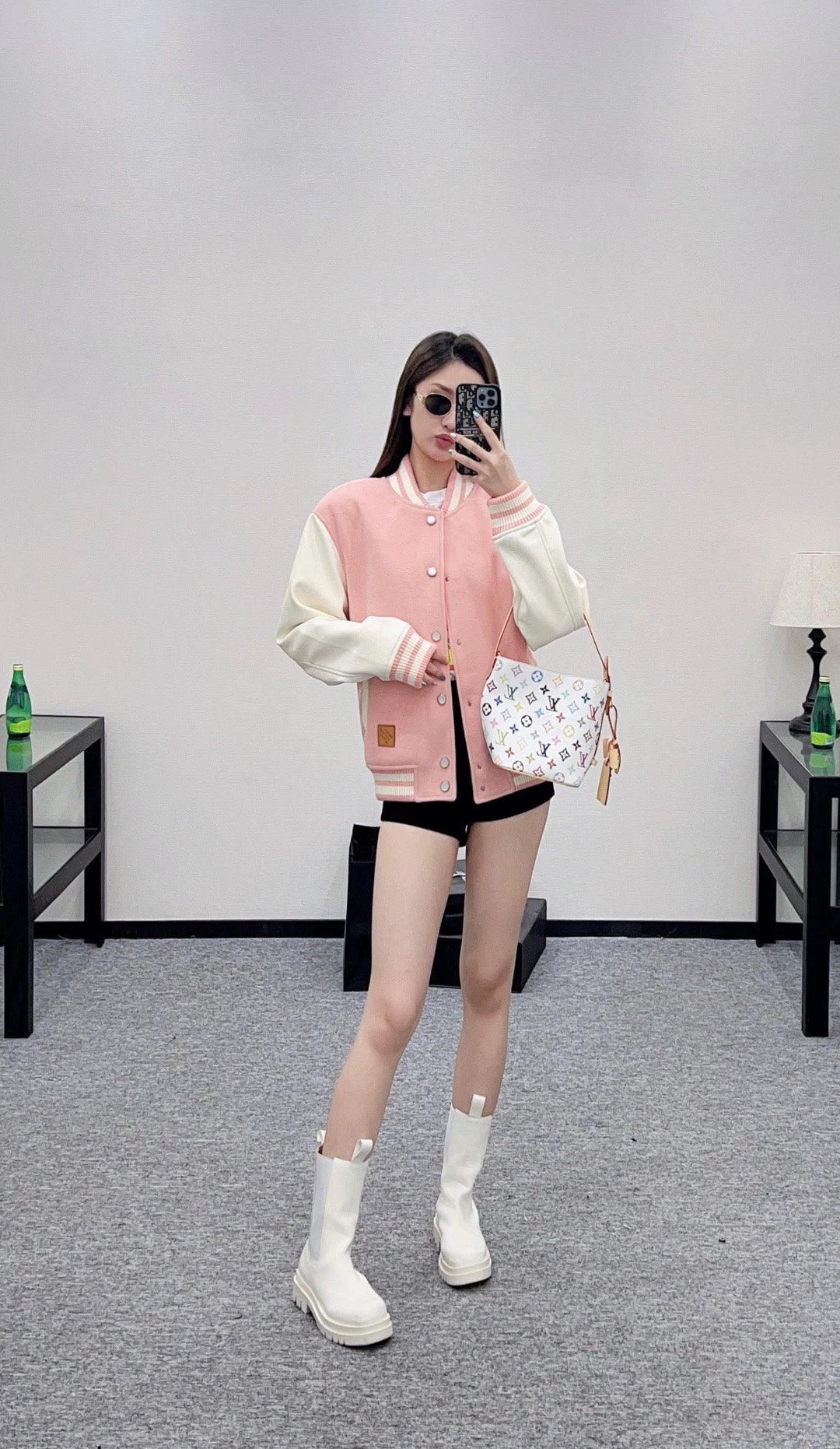 25fw Casual leather sleeve shoulder baseball jacket