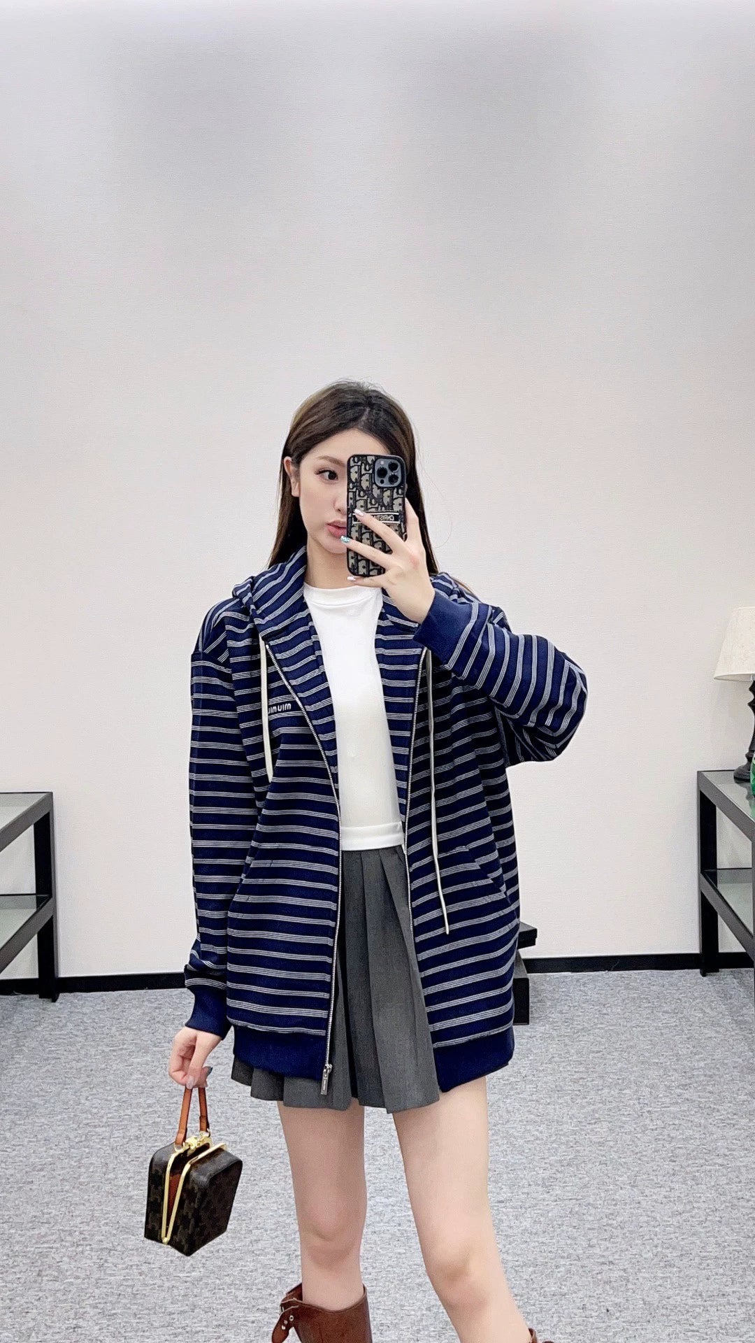 25fw Hooded zip-up striped jacket(BROWN/BLUE)