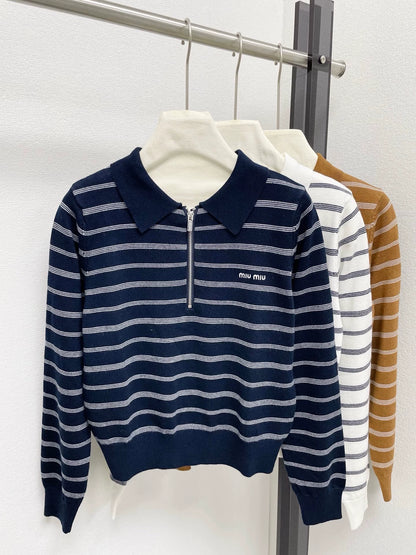 25fw Striped lapel knit sweater