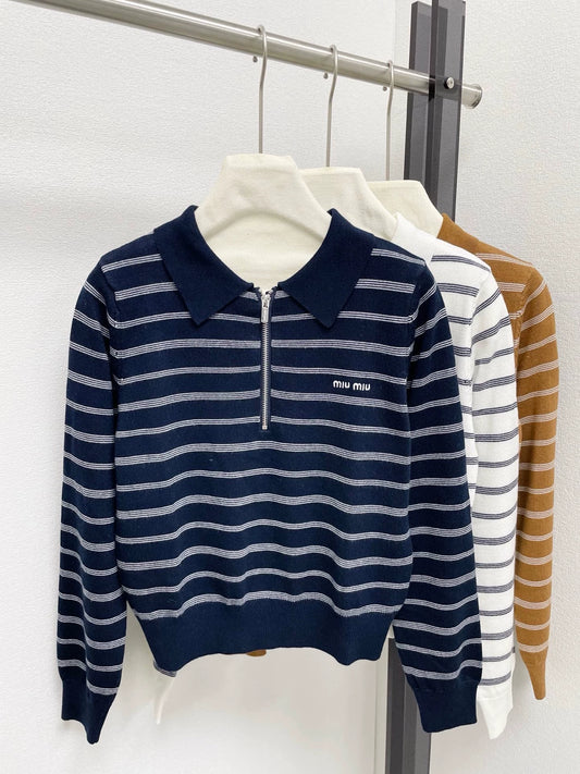 25fw Striped lapel knit sweater