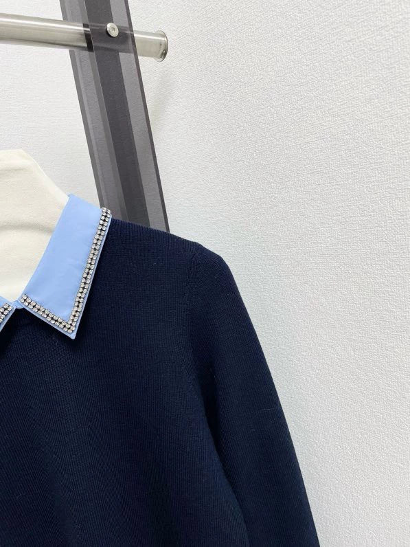 Two tone spliced knit sweater