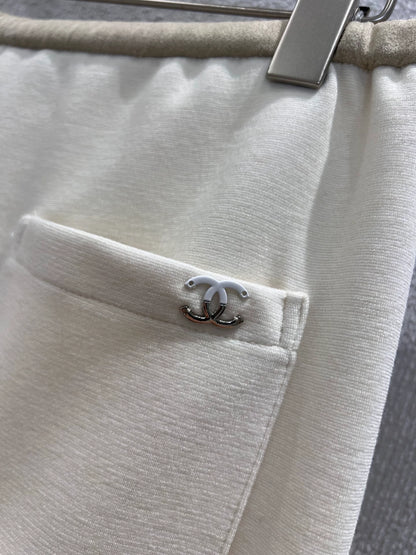 Drawstring casual wool wide leg pants