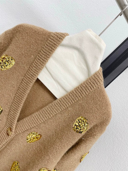 25fw Heavy Industry Bead Heart shaped V-neck Cardigan
