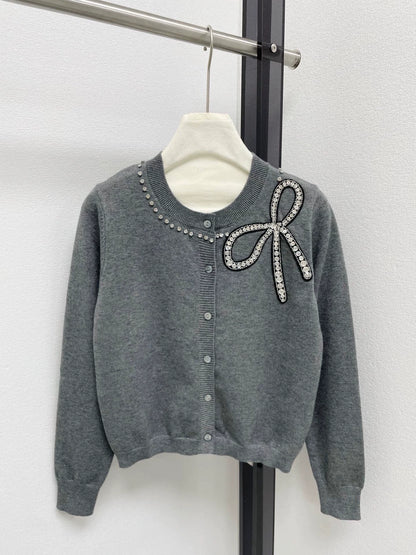 25fw Bow bright diamond knitted cardigan