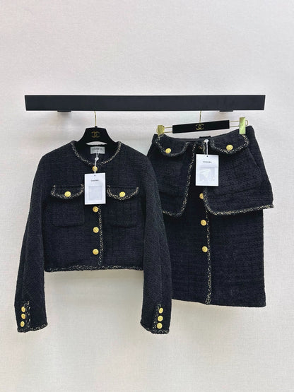 Knitted jacket+fake two-piece design with hip hugging skirt