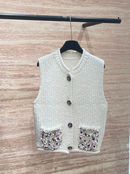 25fw Nail bead knitted vest (vintage series)