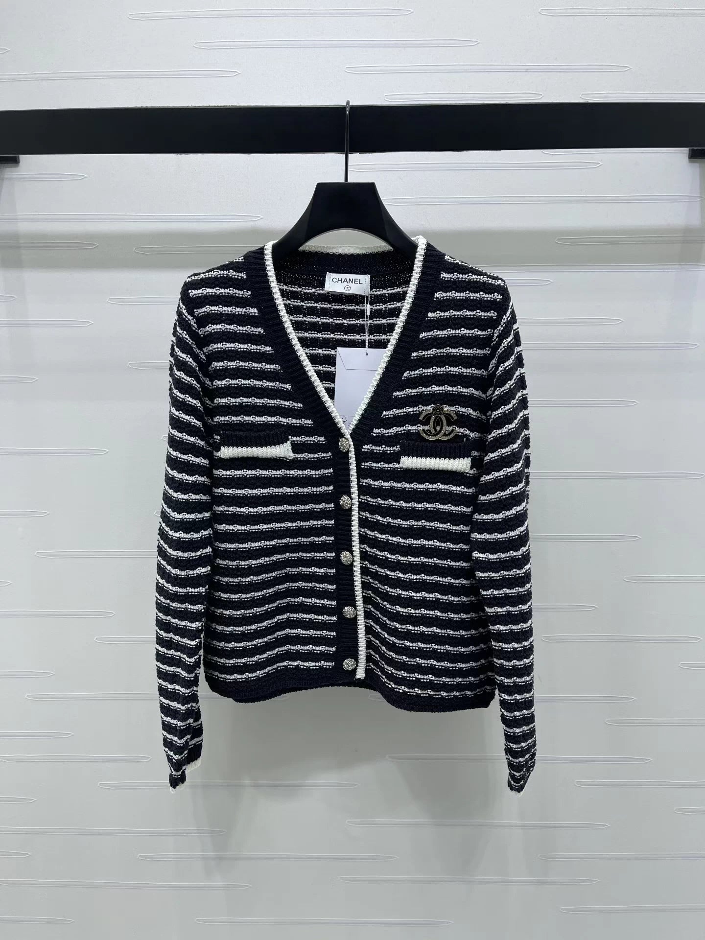 V-neck knitted striped cardigan