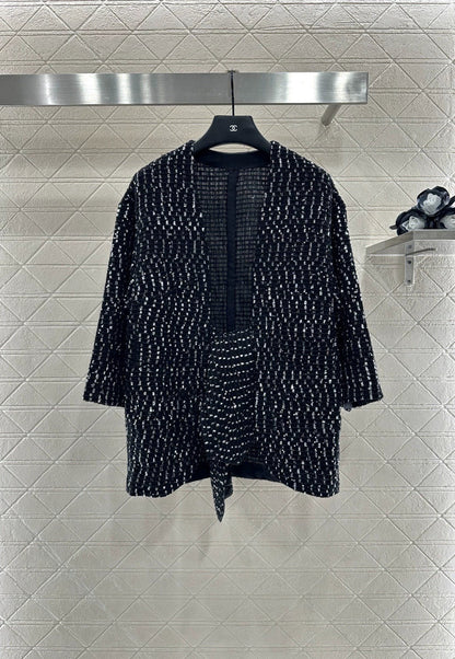 25fw Bead plaid open top jacket