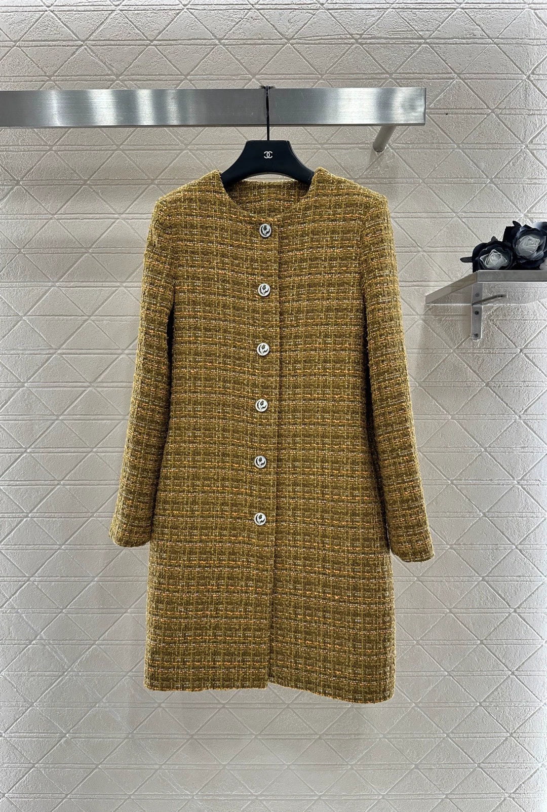 25fw Woolen colored dot dress long coat