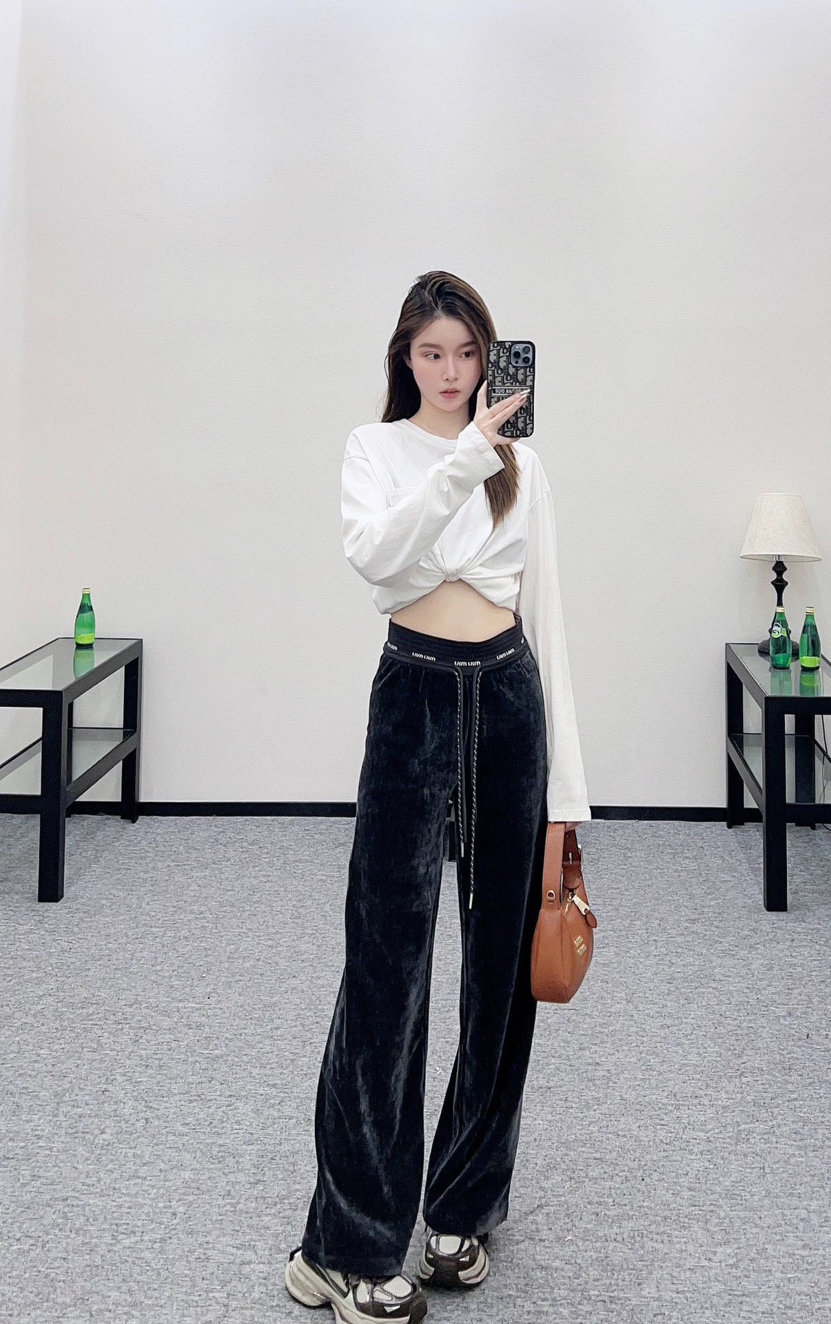 25fw Drawstring webbing wide leg pants