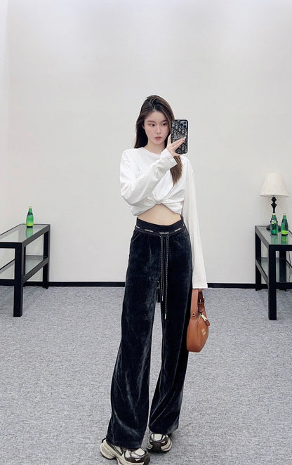 25fw Drawstring webbing wide leg pants