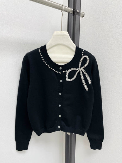 25fw Bow bright diamond knitted cardigan