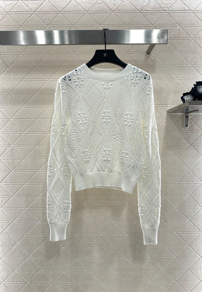Hollow jacquard knitted pullover sweater