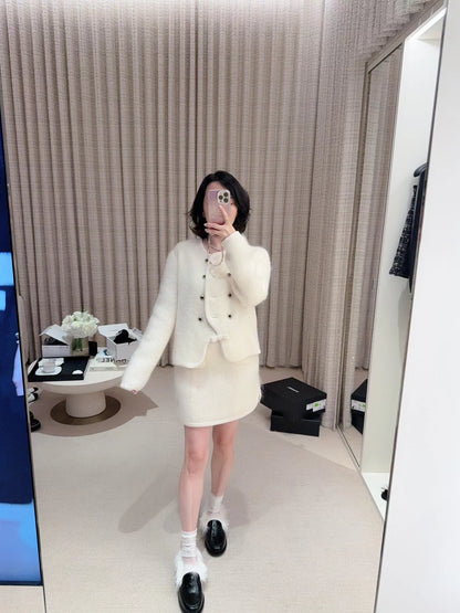 Round neck double breasted jacket