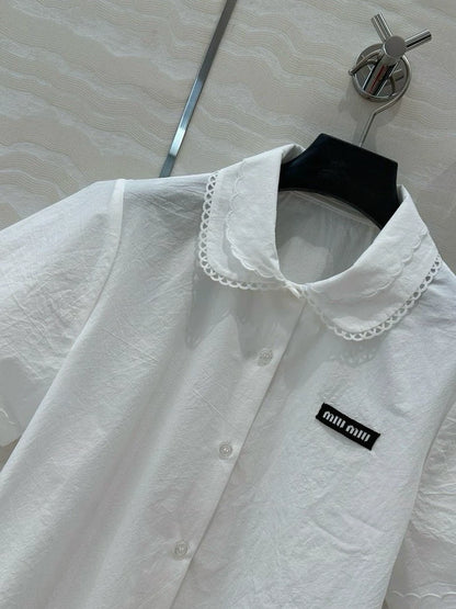 College style double-layer collar white shirt