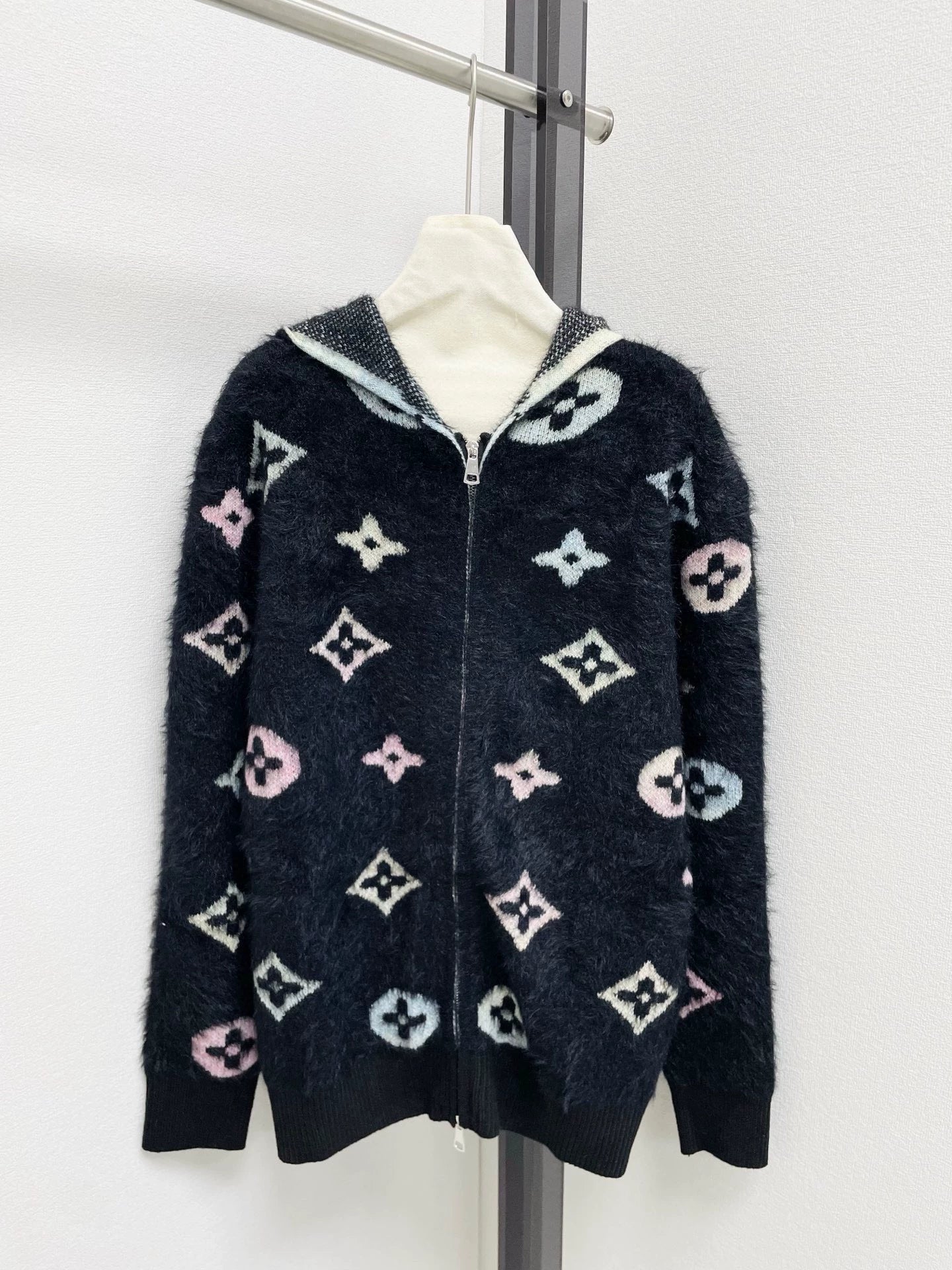 25fw Old flower hooded zipper cardigan