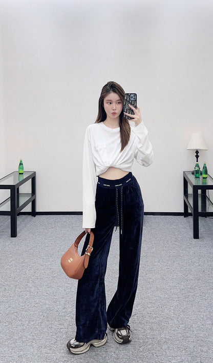 25fw Drawstring webbing wide leg pants