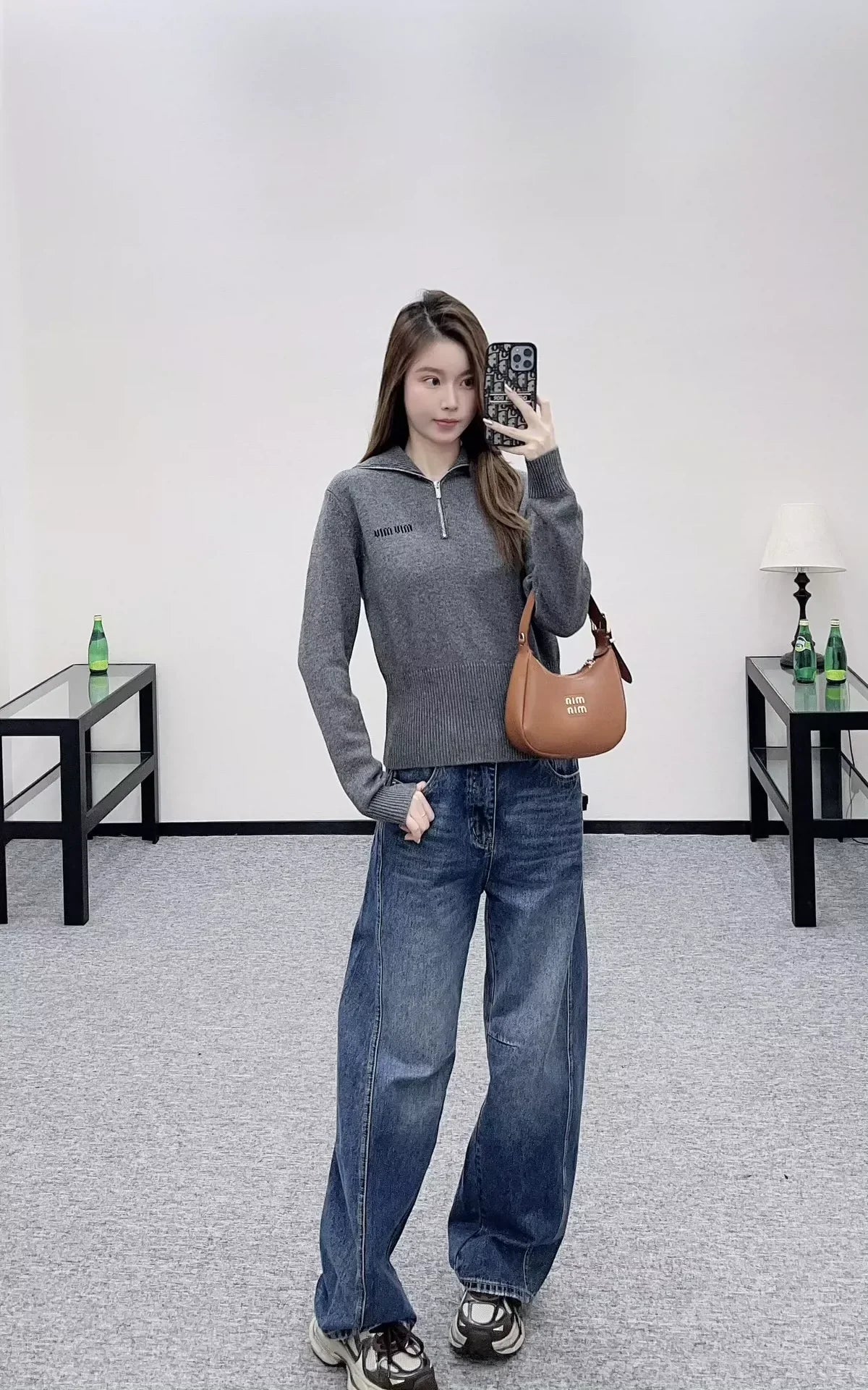 25fw Zipper lapel knit top