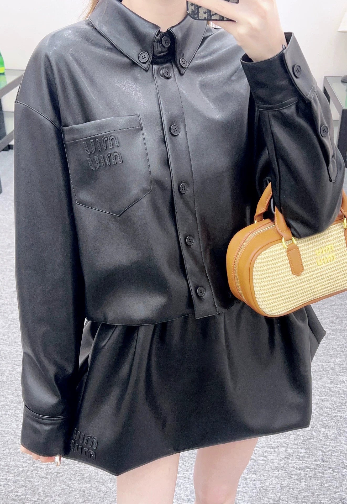 25fw Sheepskin shirt half skirt set