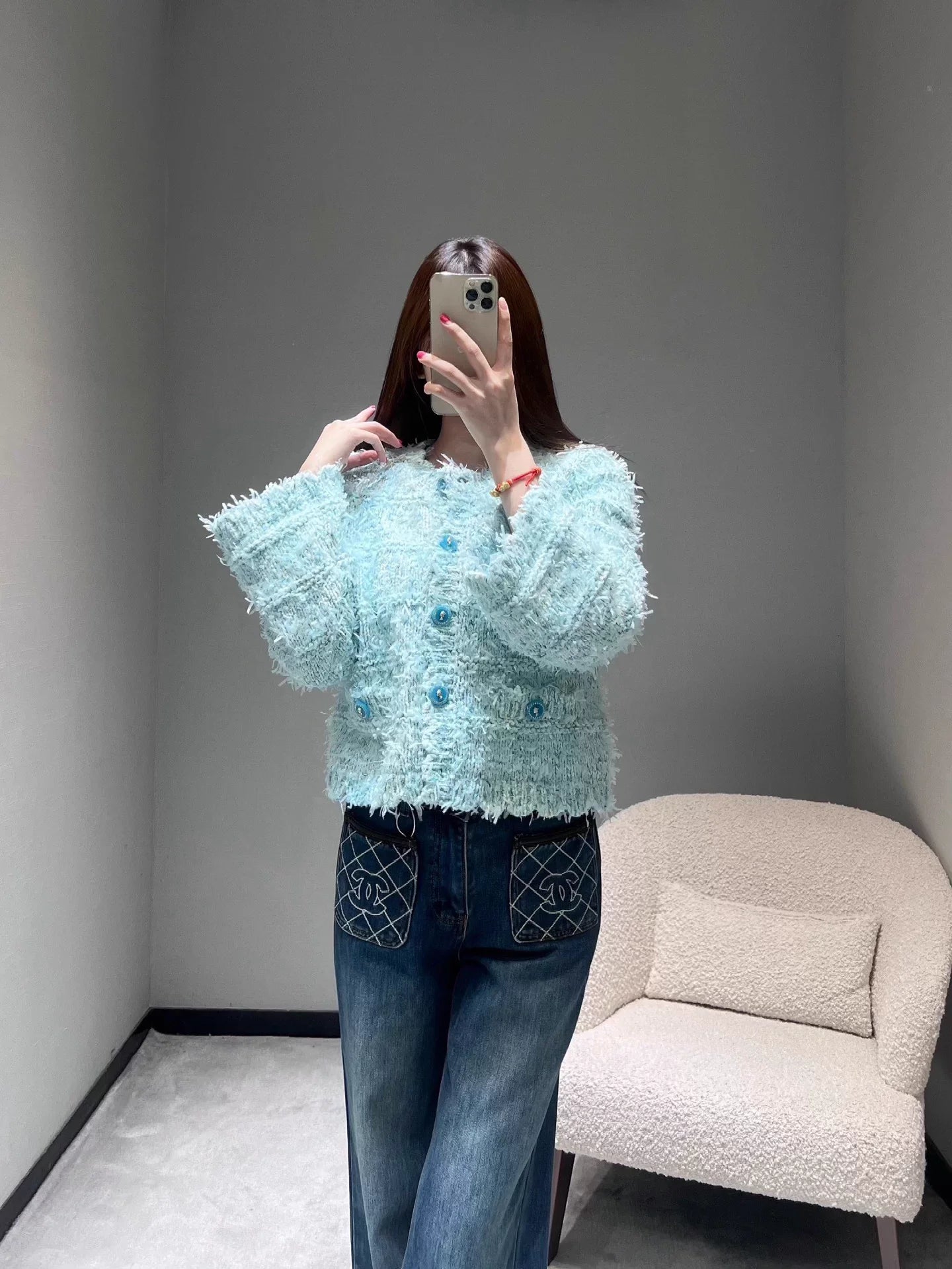 Wool blend tweed cardigan