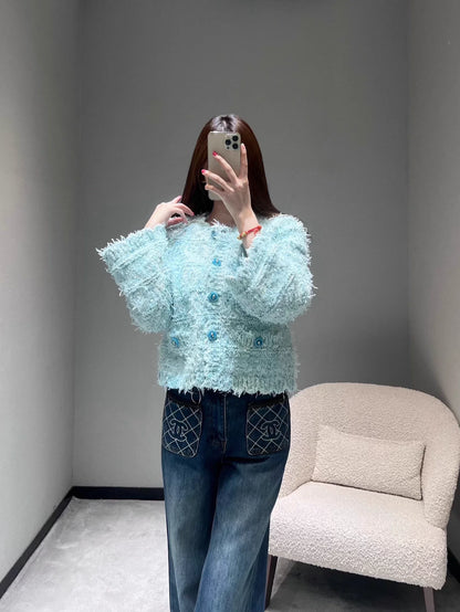 Wool blend tweed cardigan