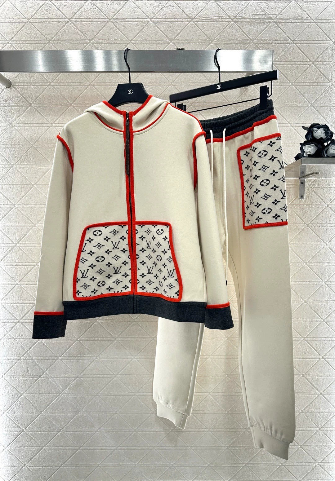 25fw Hooded Jacquard Coat Pants Set