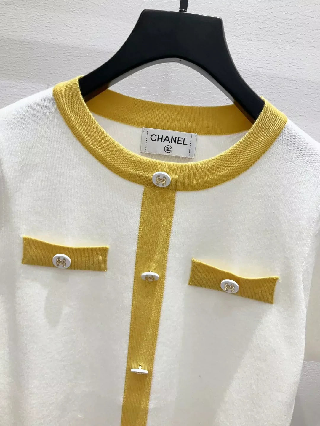 25fw Color blocked knitted short sleeved shirt