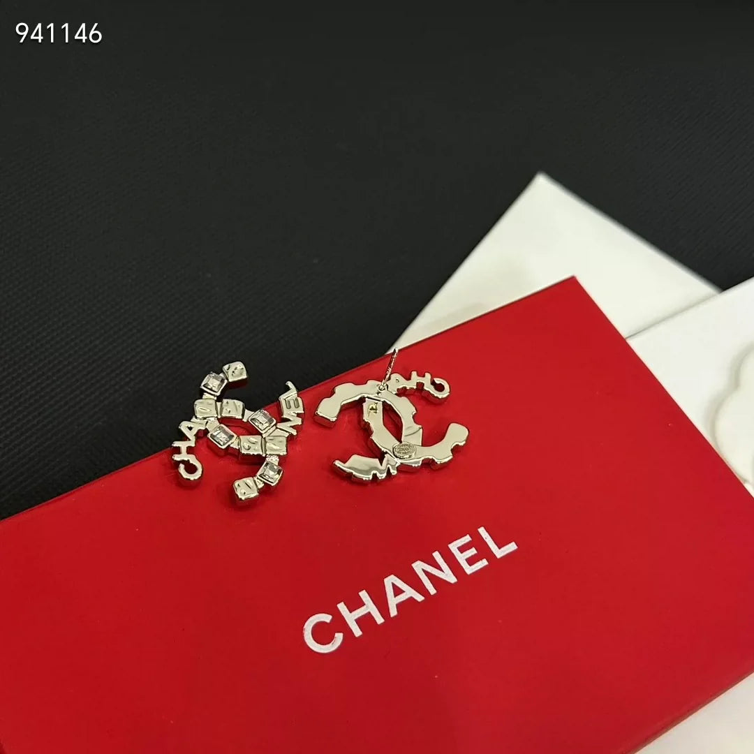 Square diamond letter combination double C earrings