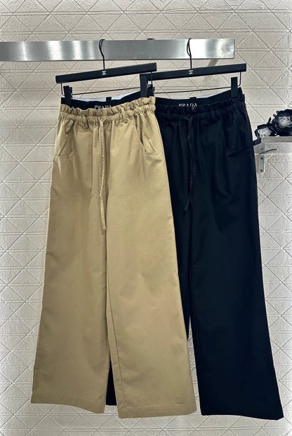 Splicing contrasting ribbon wide leg pants