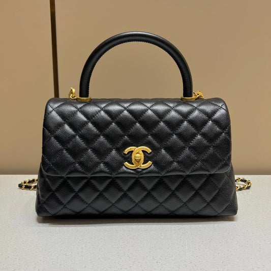 LARGE FLAP BAG WITH TOP HANDLE 29  Small Grained Calfskin Black