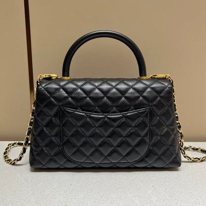 LARGE FLAP BAG WITH TOP HANDLE 29  Small Grained Calfskin Black