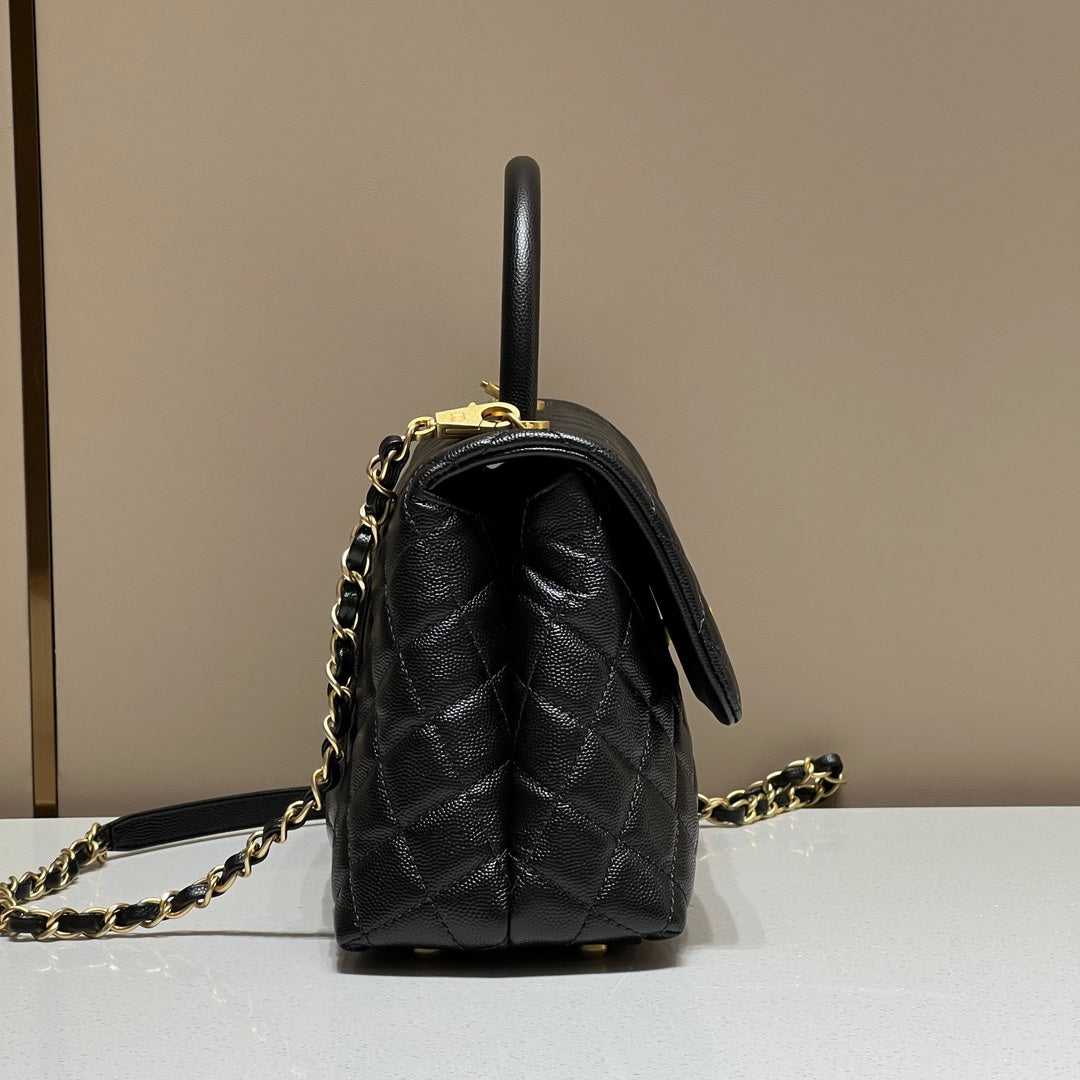 LARGE FLAP BAG WITH TOP HANDLE 29  Small Grained Calfskin Black