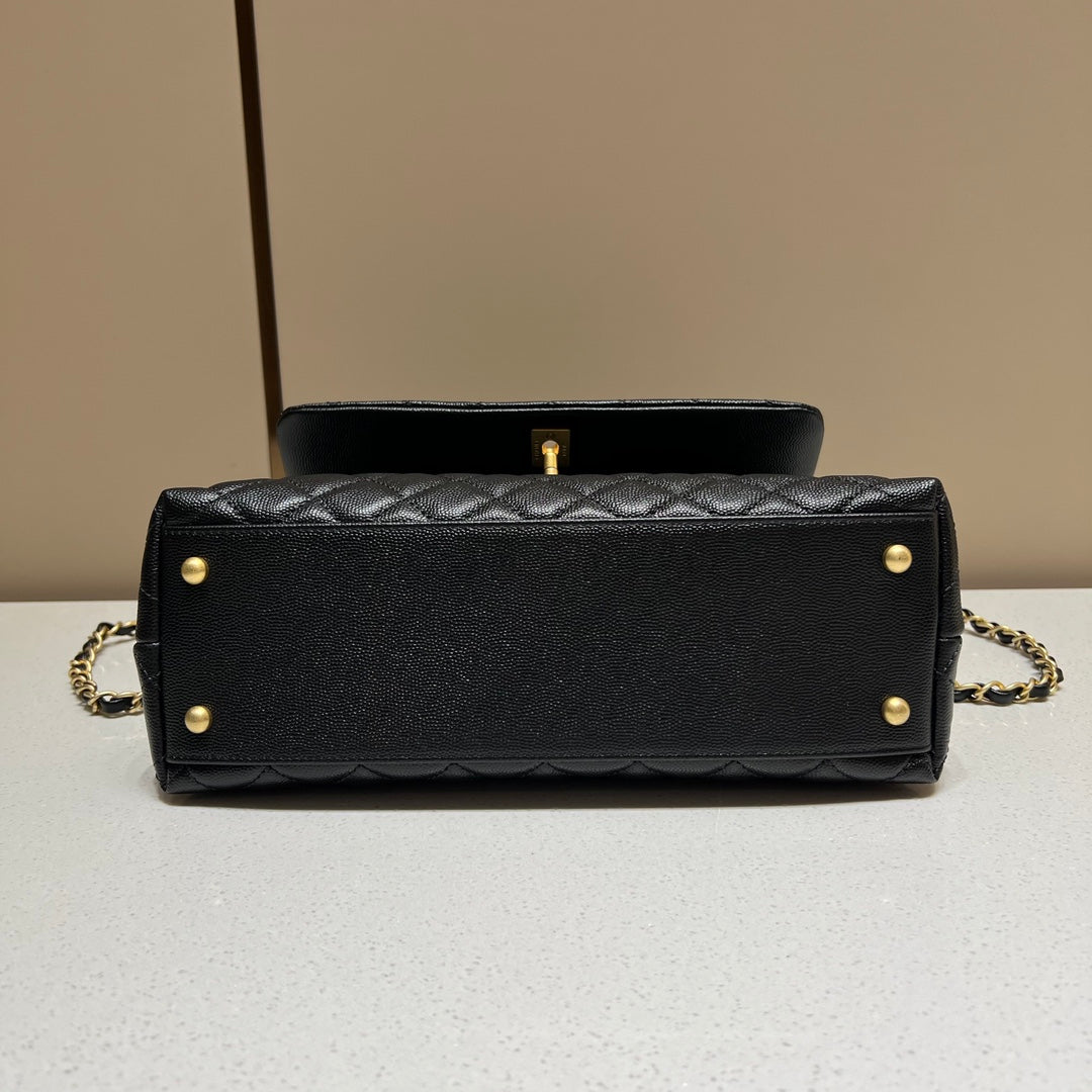 LARGE FLAP BAG WITH TOP HANDLE 29  Small Grained Calfskin Black